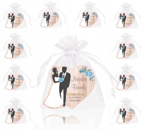 

Zestaw 10szt. Magnes + Woreczek Podziękowanie Ślub