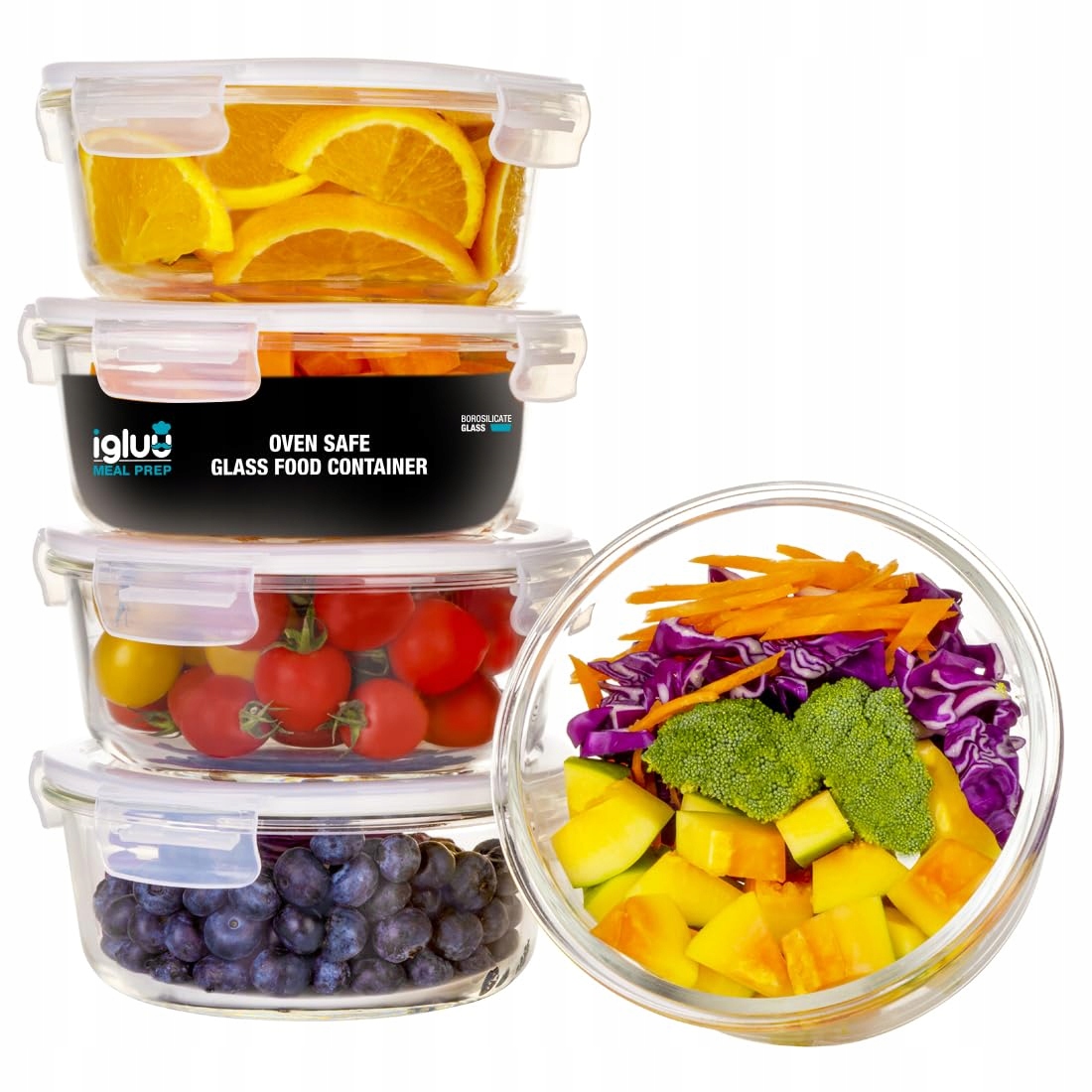 Sada 5 misek na servírování 950 ml Igluu Meal Prep s víčky Sklo