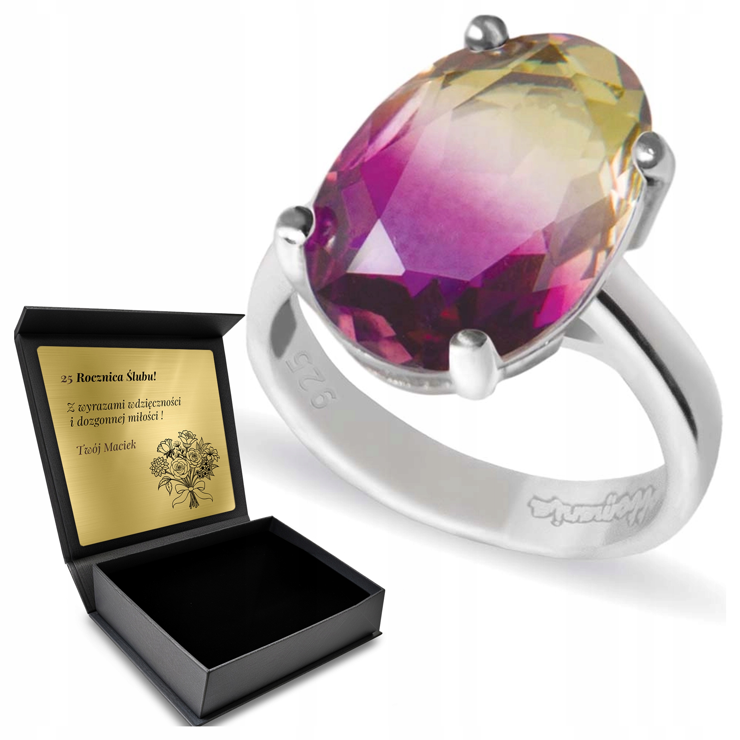 Prstýnek 925 Ametryna Dárek na Valentýna Gravírování Bonus