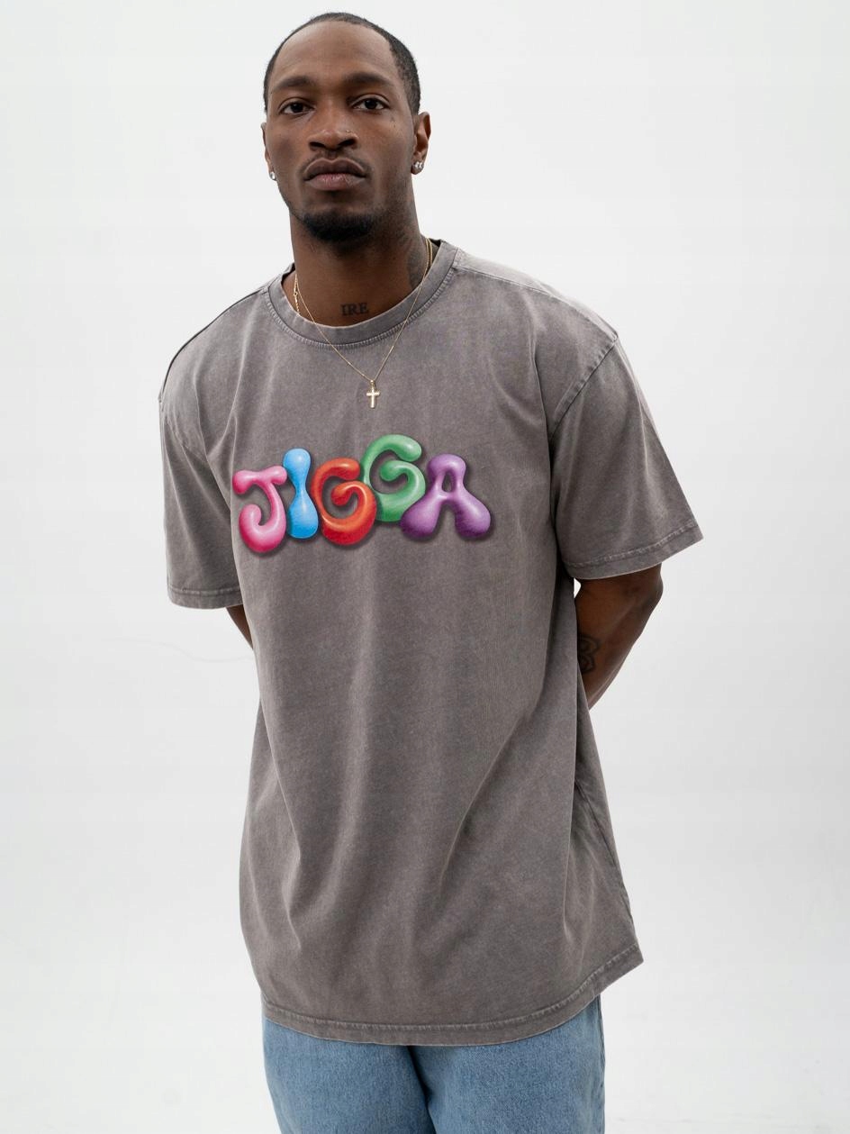 Tričko Tričko Pánské Krátké Oversize Acid Wash Šedá Jigga Colorfull M