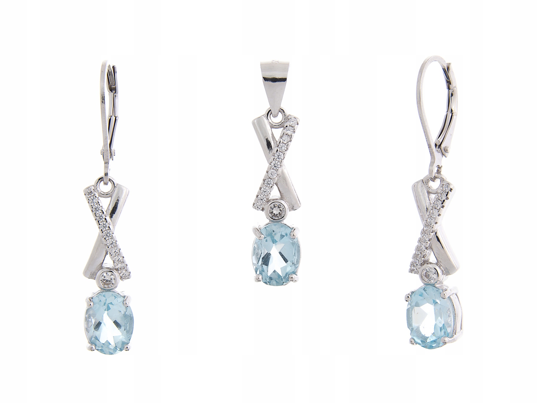 Stříbrný Rhodiovaný Komplet Kol+wis Sky Blue Topaz Přírodní