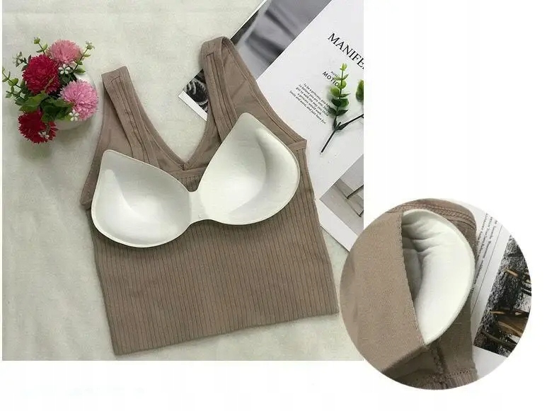 SVOKOR Threaded Crop Top Solid Color Camisole Sexy Linia regular