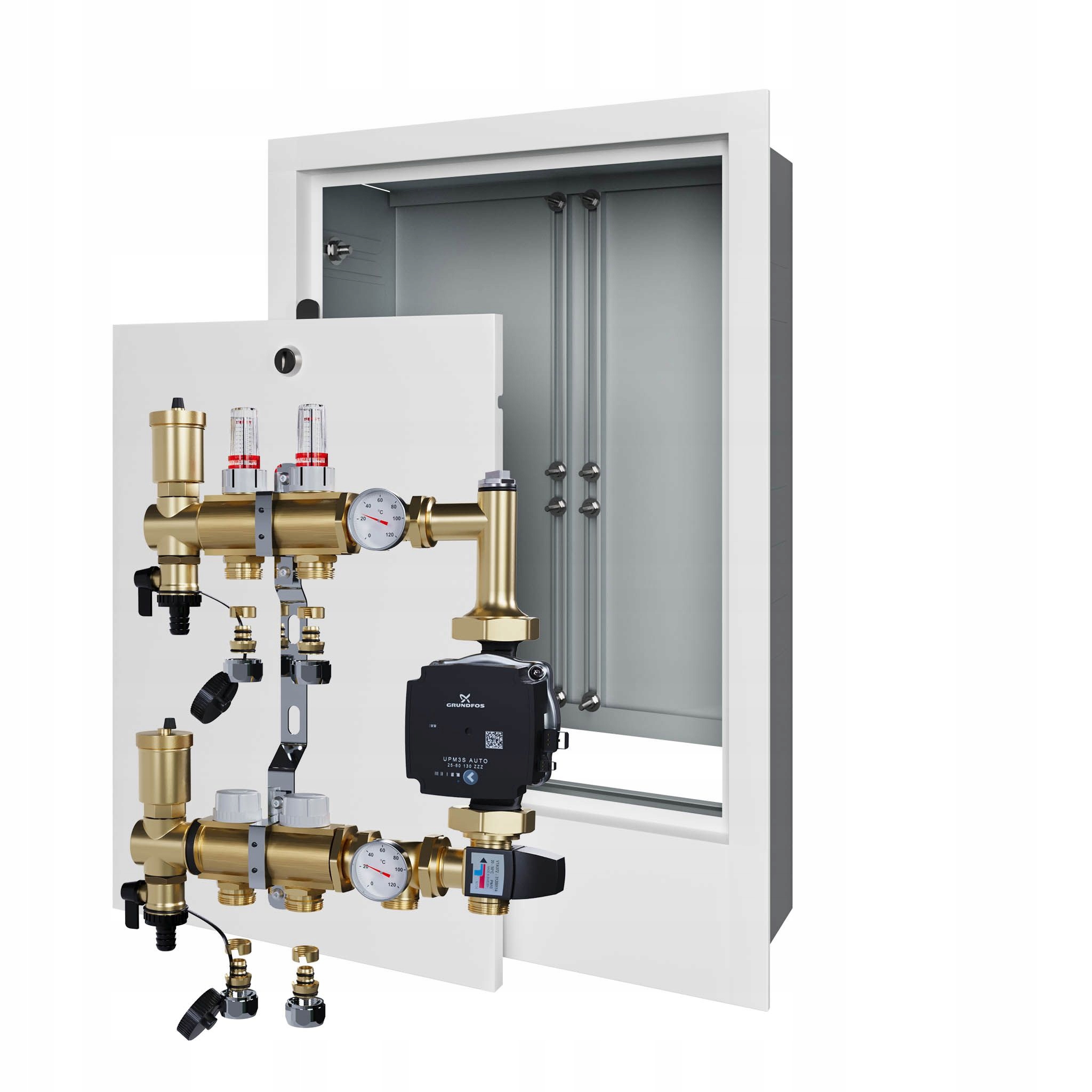 Rozdělovač pro podlahu 2 s čerpadlem Grundfos a podomítkovou skříňkou Pex