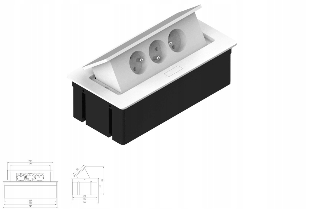 Rejs Prodlužovací kabel stolní obdélníkový 3x zásuvka Elektrima Kwadro