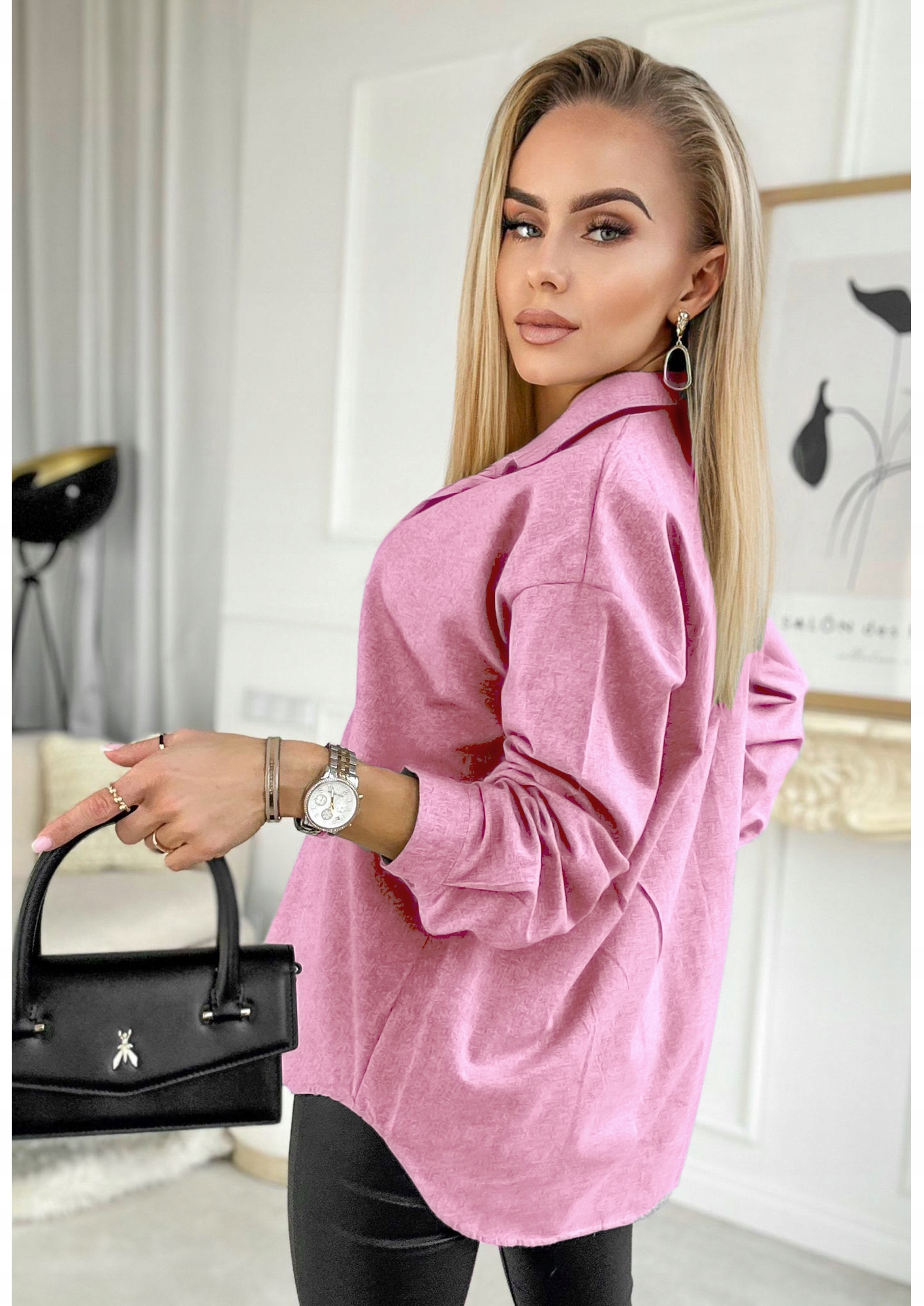 Elegancka KOSZULA DAMSKA bluzka stylowa modna oversize guziki Wzór dominujący bez wzoru