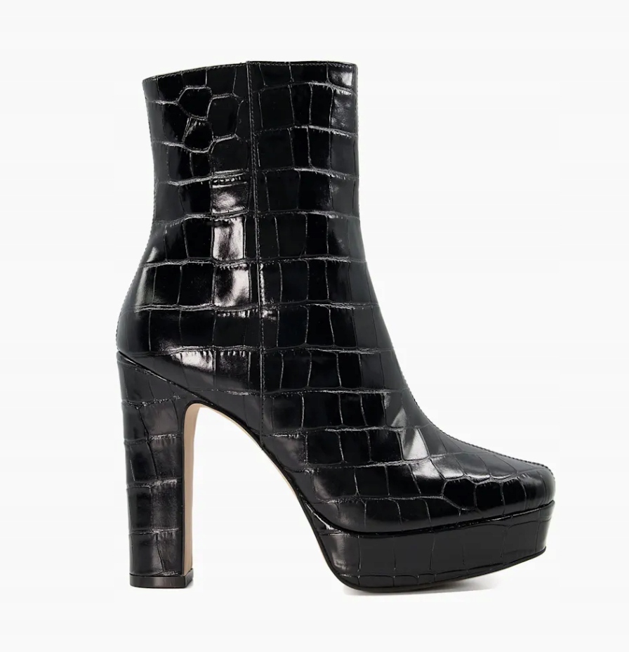 Dune Černé kožené kotníkové boty s krokodýlím efektem Velikost 38