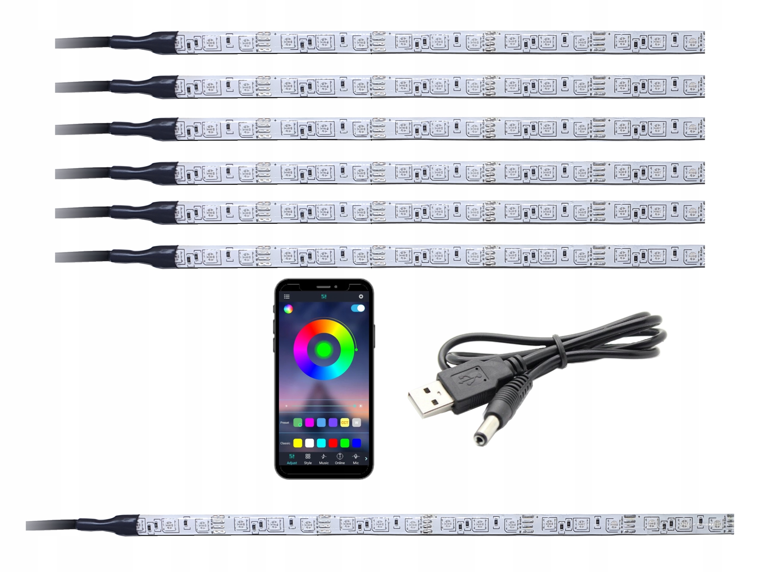 Led kabina Rgb 6x30 cm nosič Bluetooth Usb 5V