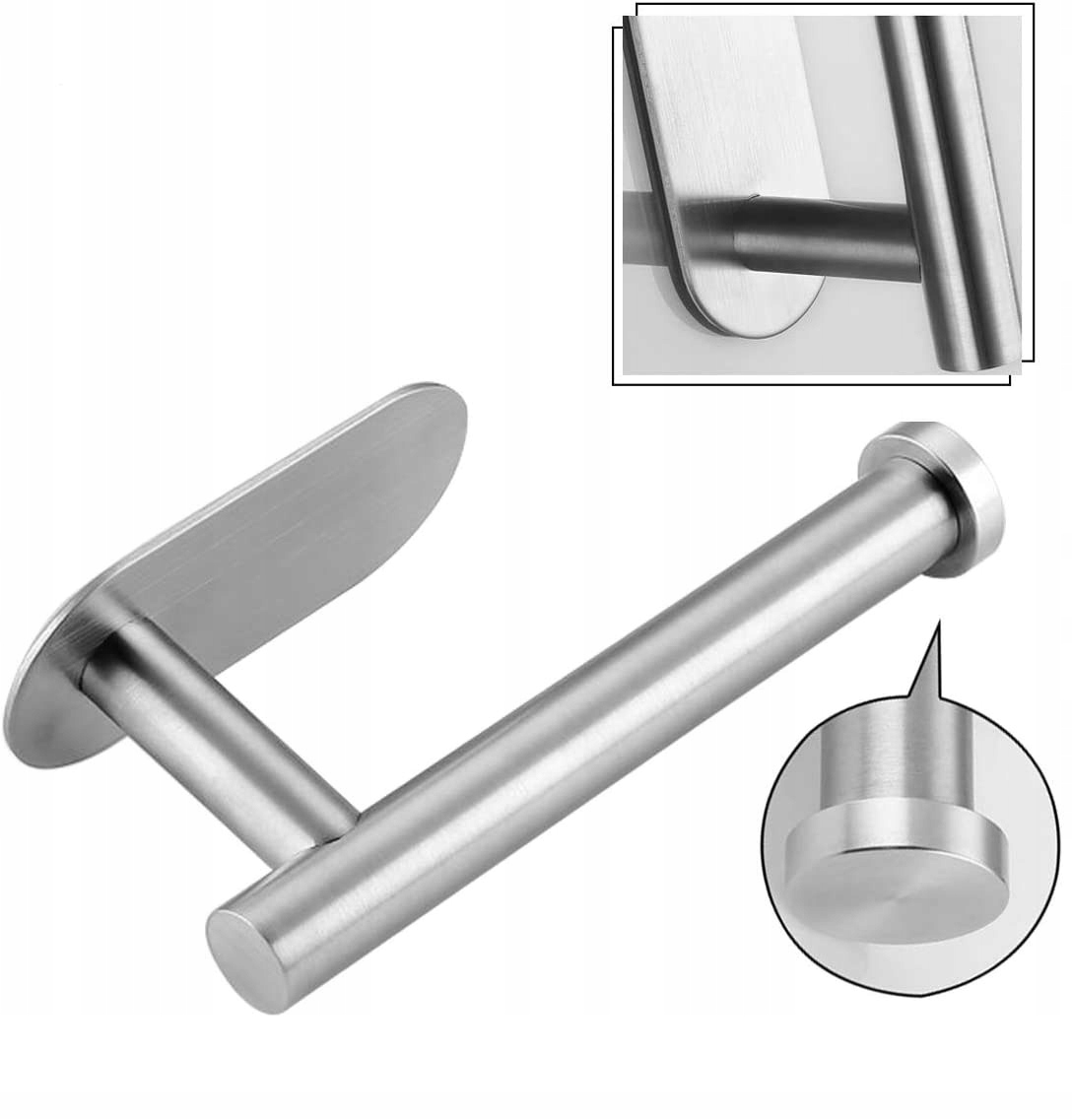 UCHWYT NA PAPIER TOALETOWY PRZYKLEJANY KLEJ STALOWY SREBRNY BEZ WIERCENIA Przeznaczenie na papier