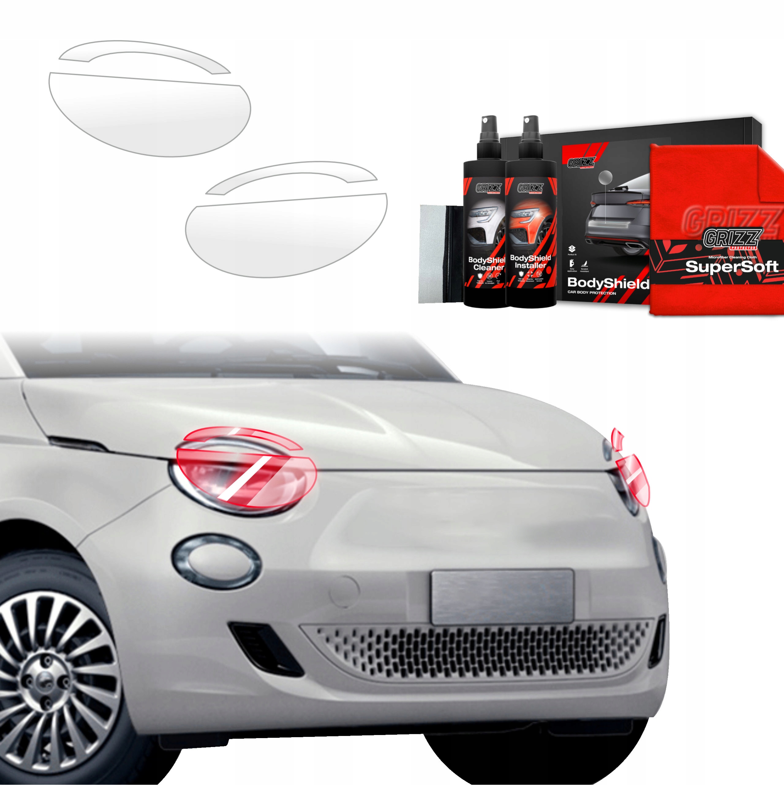 4v1 Fólie Ppf dýha na lampy pro Fiat 500 (2016-2025) Grizz