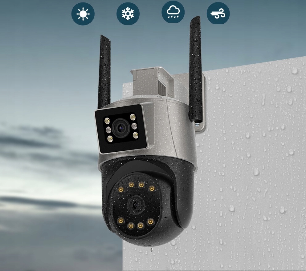 PODWÓJNA KAMERA WIFI IP SMART ZEWNĘTRZNA OBROTOWA 2x 3MPx DETEKCJA 6MPx 6MP Marka mi-media