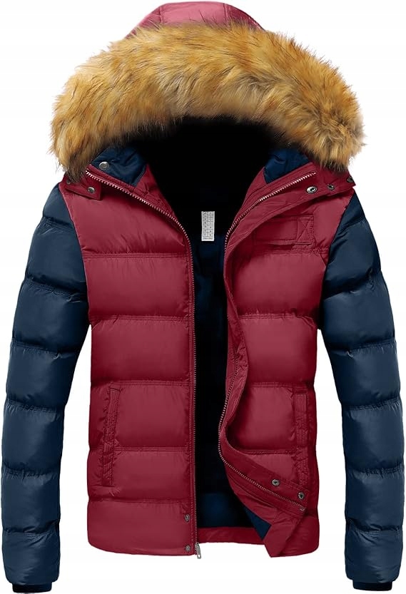 Pánská teplá zimní bunda Silná odnímatelná Kapuce s umělou kožešinou M