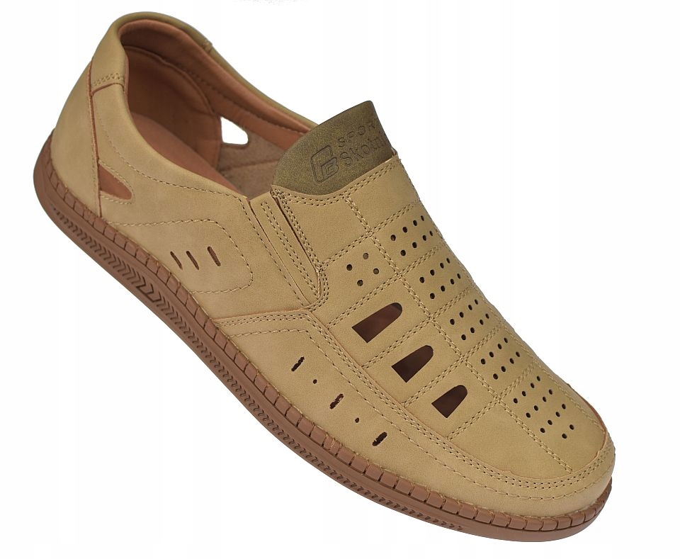 Mokasíny pánské letní ažurové polobotky s vyřezanými sandály P-7045 béžová vel 42