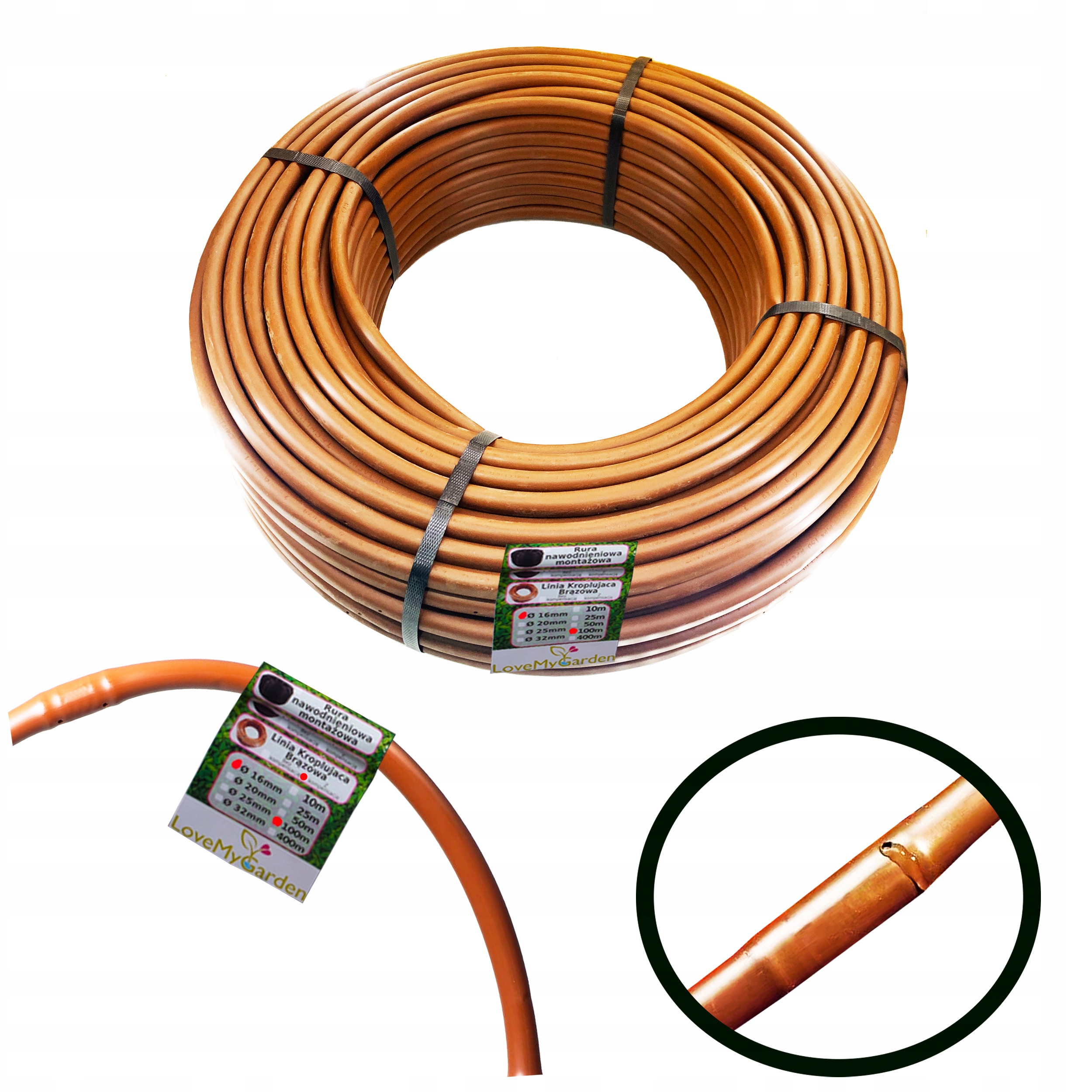 Linia kroplująca 16mm 100m Brązowa kompensacja Wydajna Wąż Kropelkowy