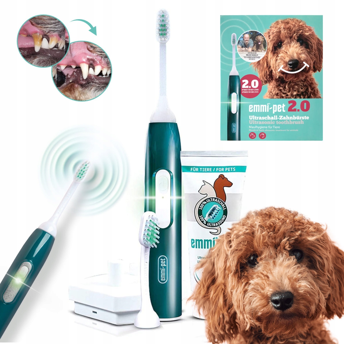 Emmi-Pet 2.0 Basic Set szczoteczka ultradźwiękowa dla psa, 2 generacja