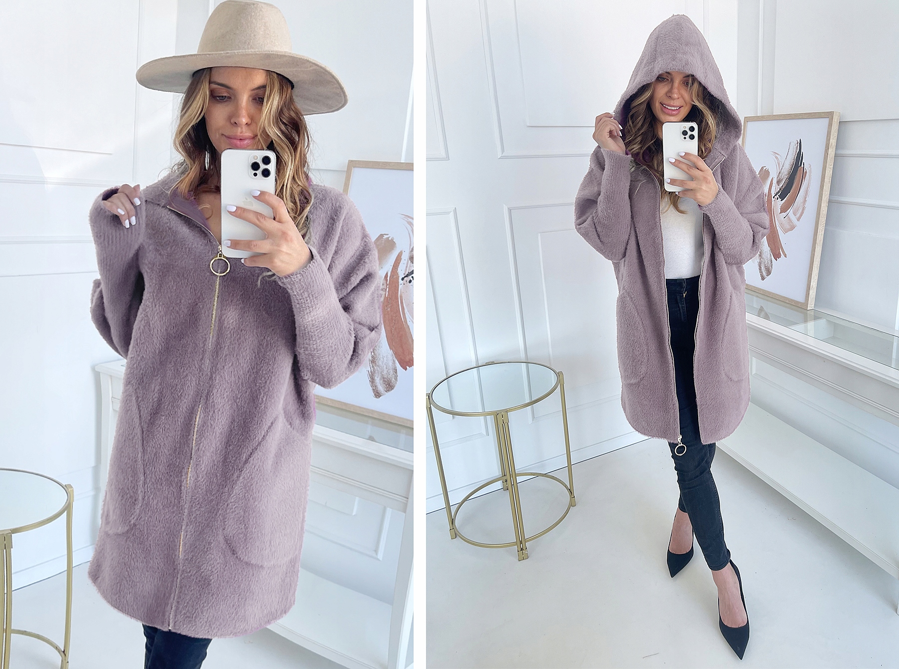 KLASYCZNY CIEPŁY PŁASZCZ Z ALPAKI NA SUWAK KOLORY Model jesienny zimowy przejściowy, alpaka, kurtka