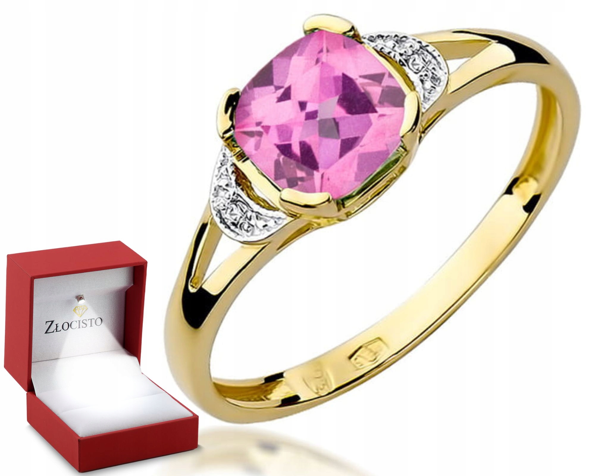 Zlatý Prstýnek S Růžovým Topazem A Brilianty Gravírování 585 Dárek