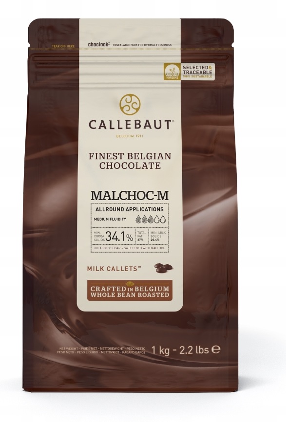 Callebaut Czekolada Mleczna Malchoc 1kg bez cukru Data ważności: 27.08.2026