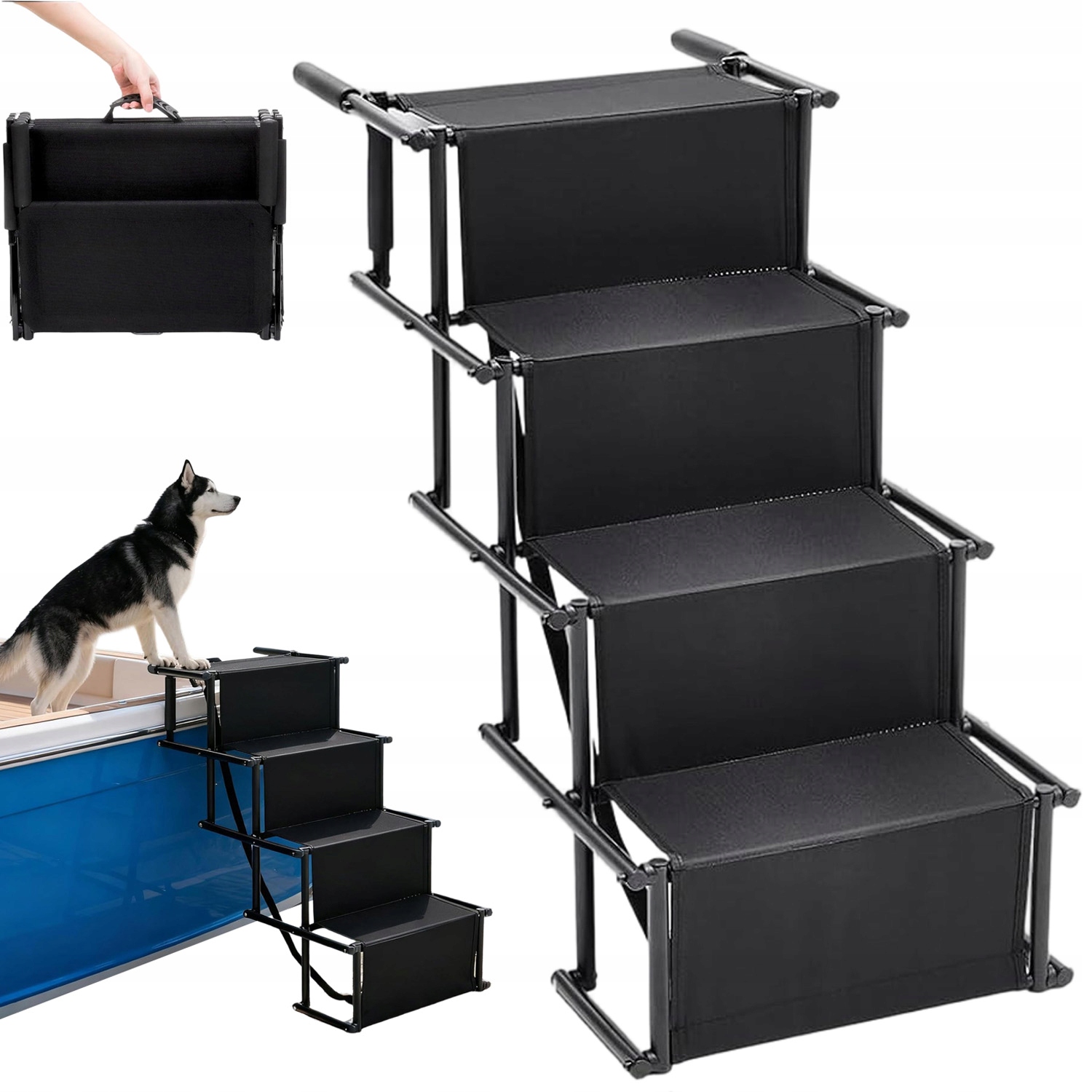 Levně Schody Rampa Pro Psa Kočku 4 Stupně Pro Auto Rampa Automobilová 80 Kg