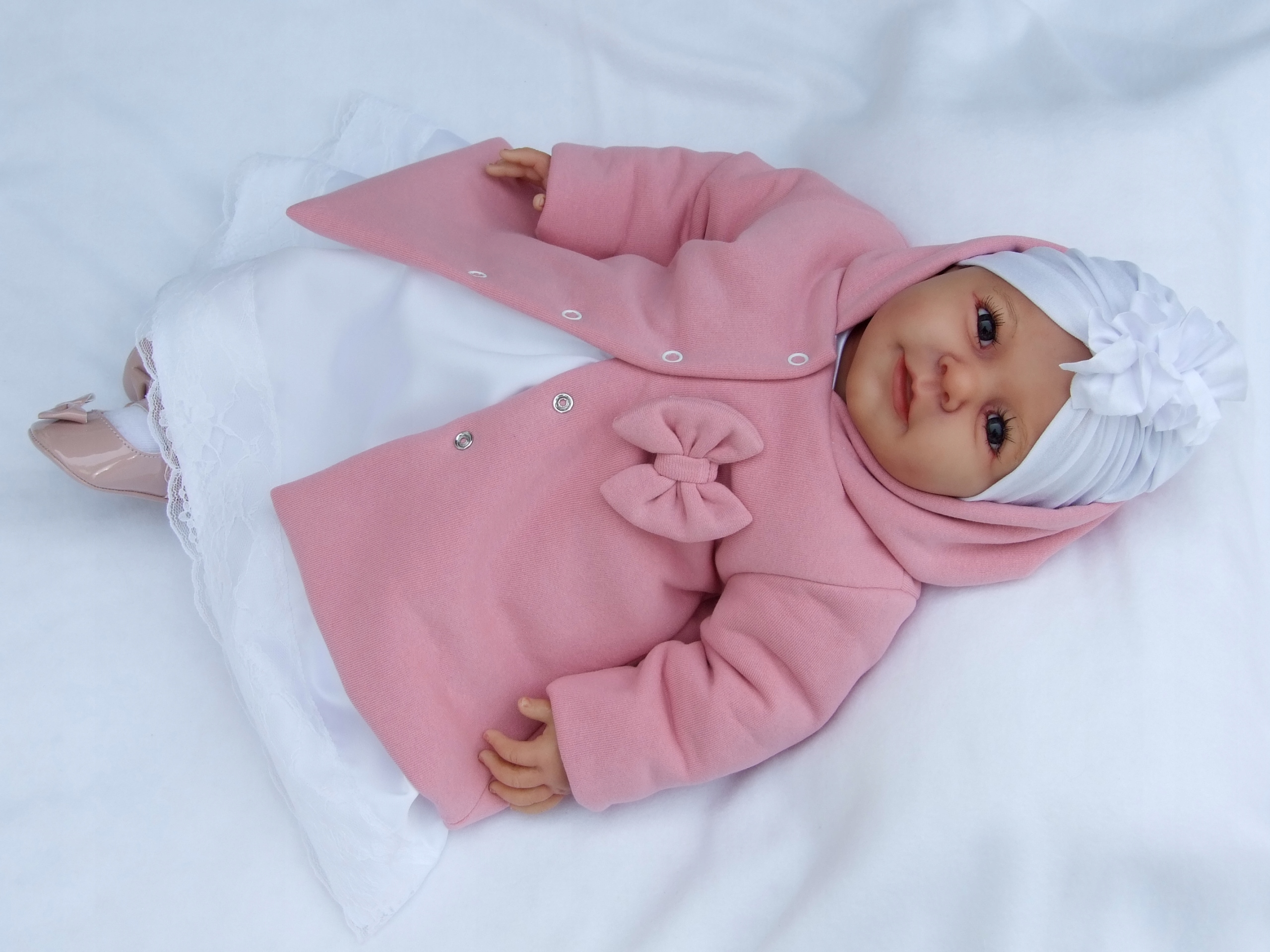 Płaszczyk + czapka ZESTAW kremowy/ różowy 74r Marka Dominga