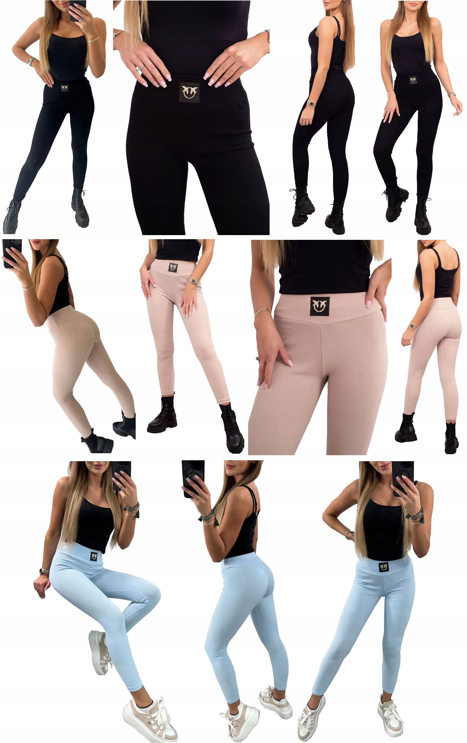 LEGGINSY ZŁOTE JASKÓŁKI PRĄŻKOWANE GETRY PTASZKI FITNESS PIMKO PRĄŻEK S Marka bez marki