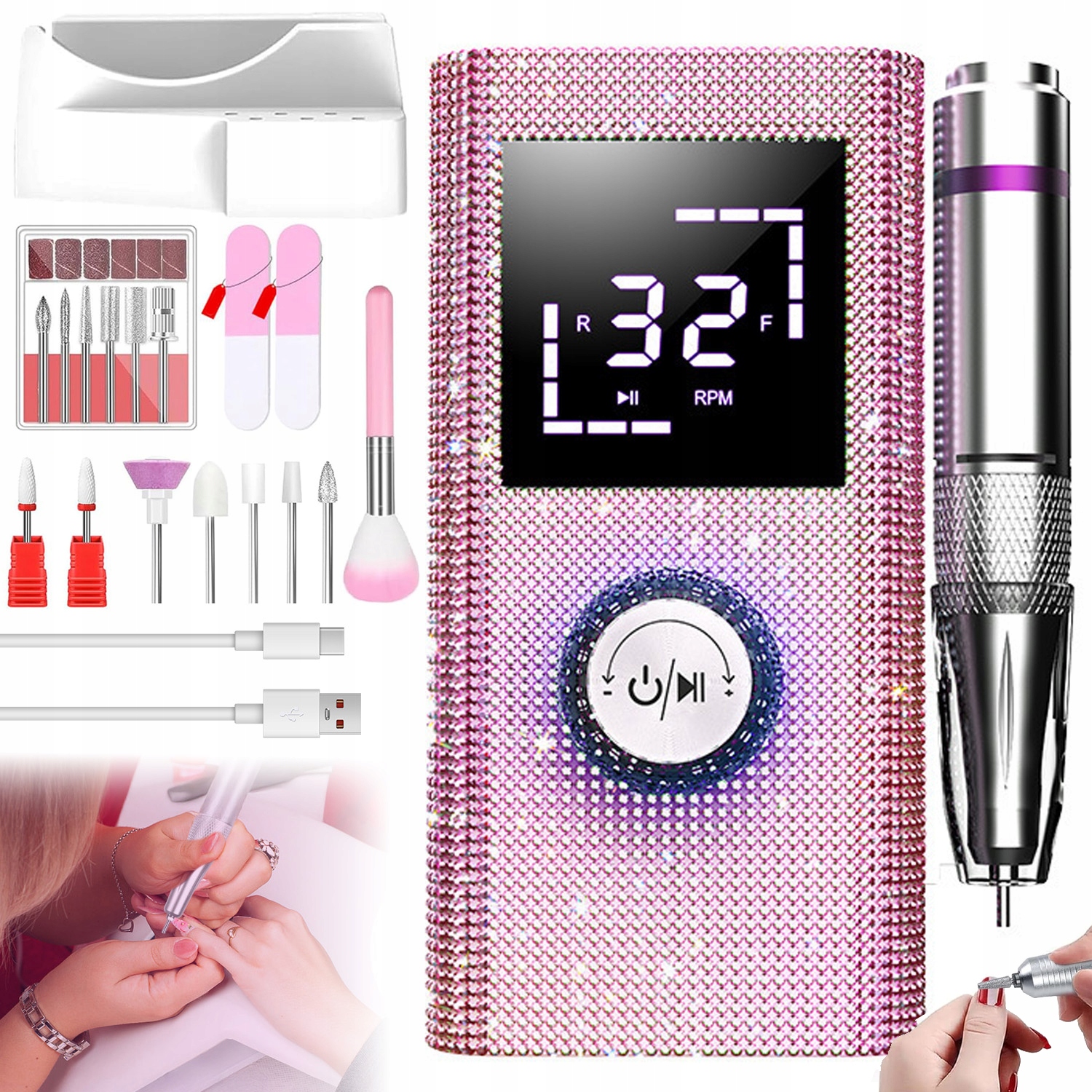 Profesionální Bruska Na Nehty Manikúra Bezdrátová Sada 45000RPM