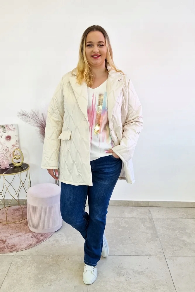 Béžová prošívaná dámská bunda s límcem Uni