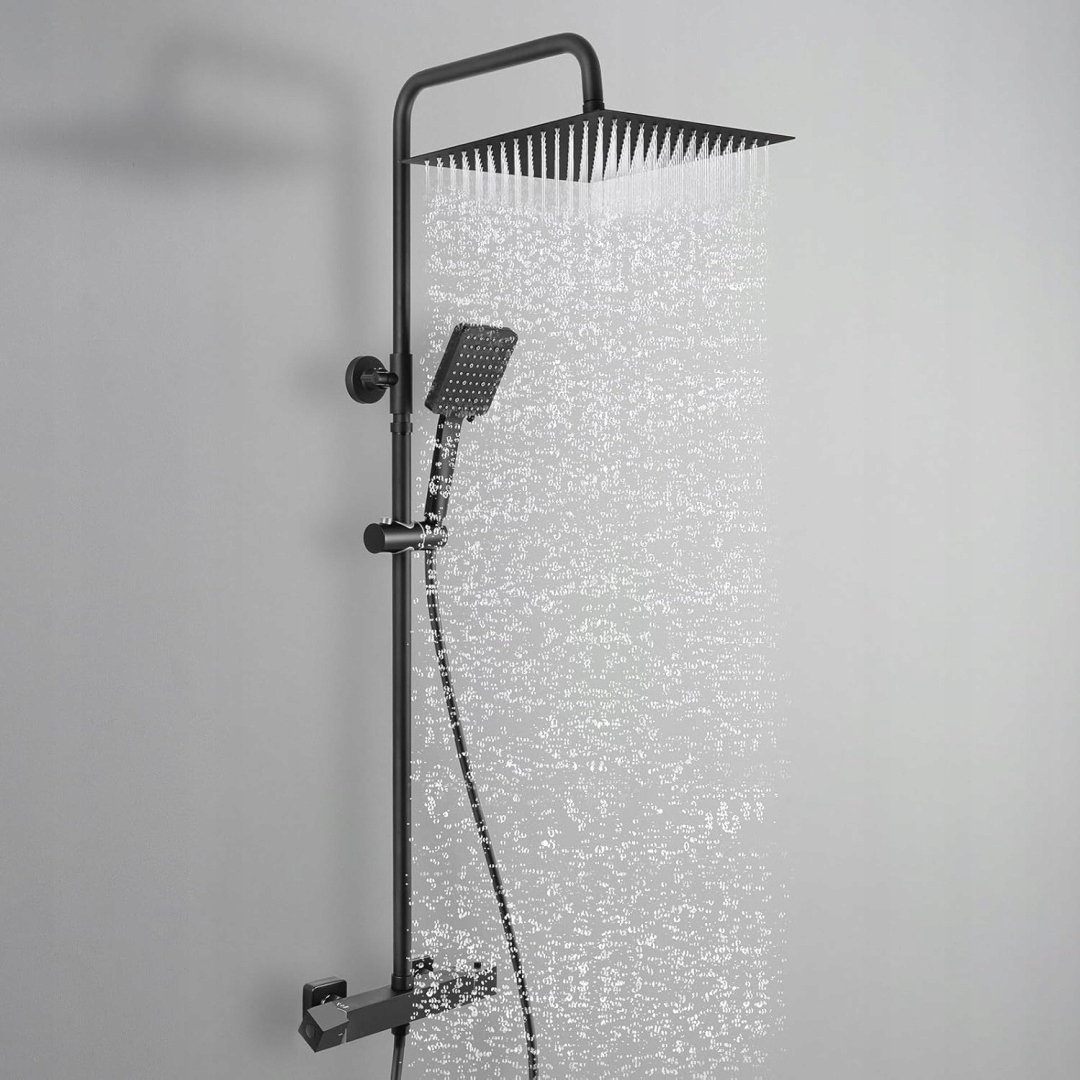 Sprchová armatúra Auralum čierna, nastaviteľná výška 90-124 cm