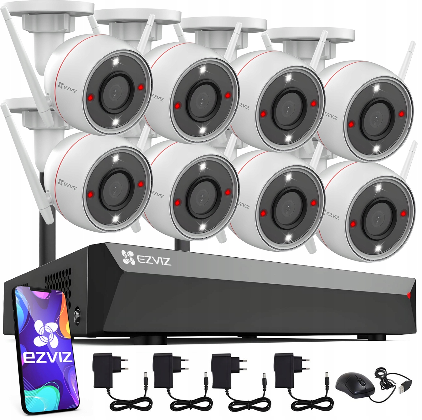 WiFi monitorování Sada 8 kamer Ezviz H3c 4Mpx Den/Noc s rekordérem