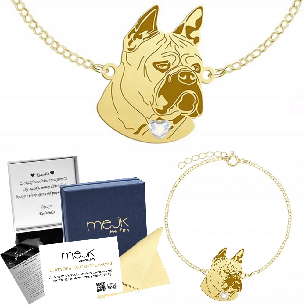 Zlatý náramek s psem Chongqing Dog 925 Řetízek Dárek Gravírování Bonus