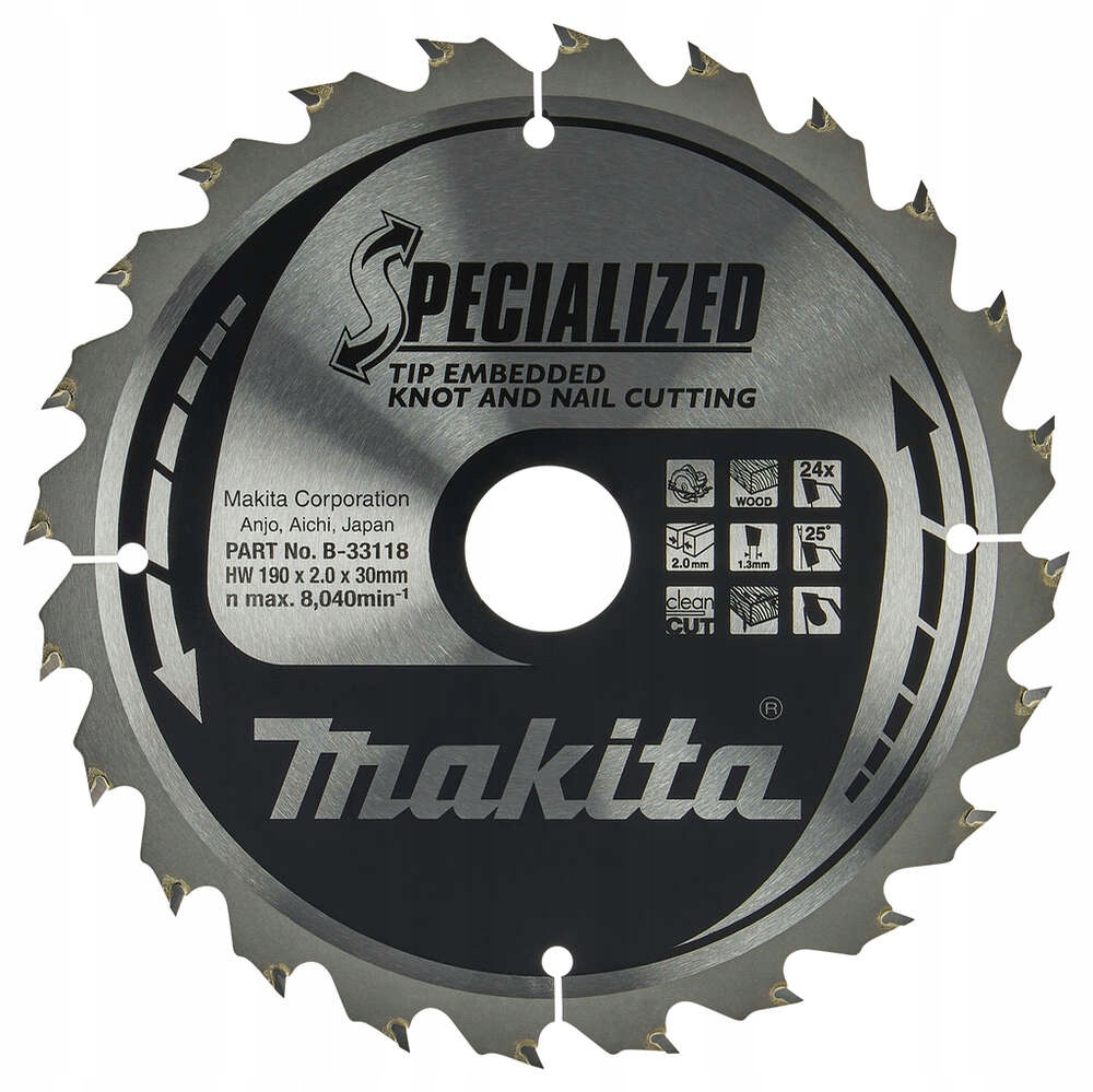 Kotouč na dřevo s hřebíky 190 x 30 mm 24 zubů Specialized Makita [B-33118]