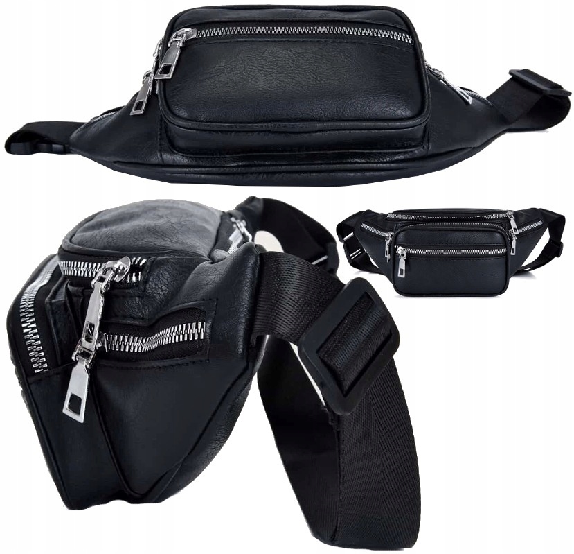 Nerka duża skórzana saszetka biodrówka pas czarna Rodzaj biodrowa