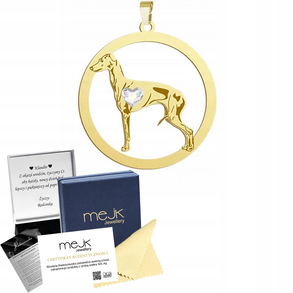 Zlatý přívěsek s psem Italian Sighthound 925 Šperky Gravírování Bonus