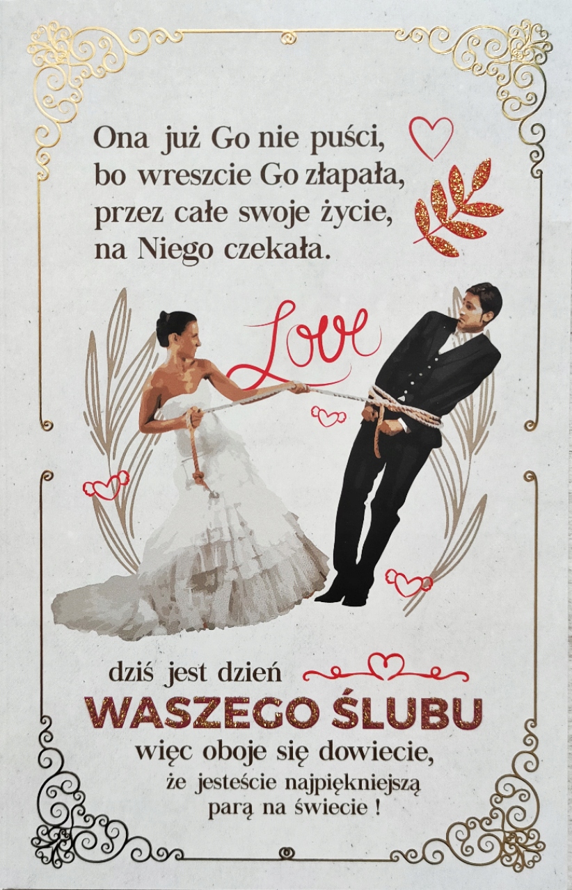 

Kartka ślubna z zabawnymi życzeniami śmieszna Ślub
