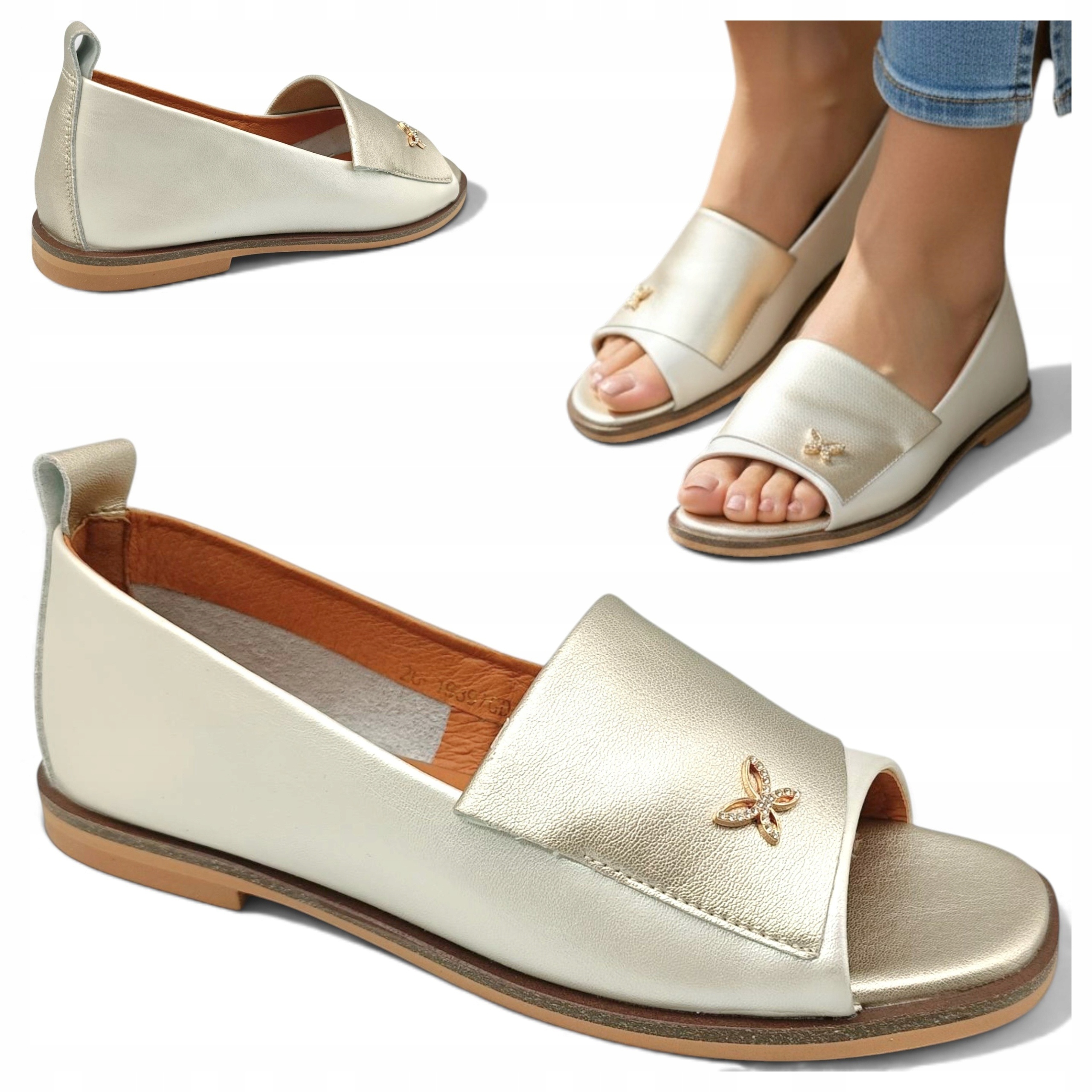 39 Potocki Dámské boty Z Přírodní Kůže Odkryté Prsty Ploché Letní