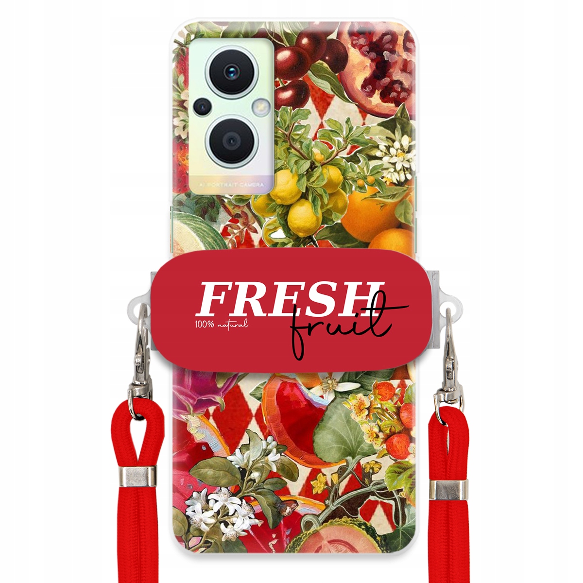 Puzdro pre Oppo Reno 8 Lite Červené Crossbody vodítko držiak Fresh Fruit