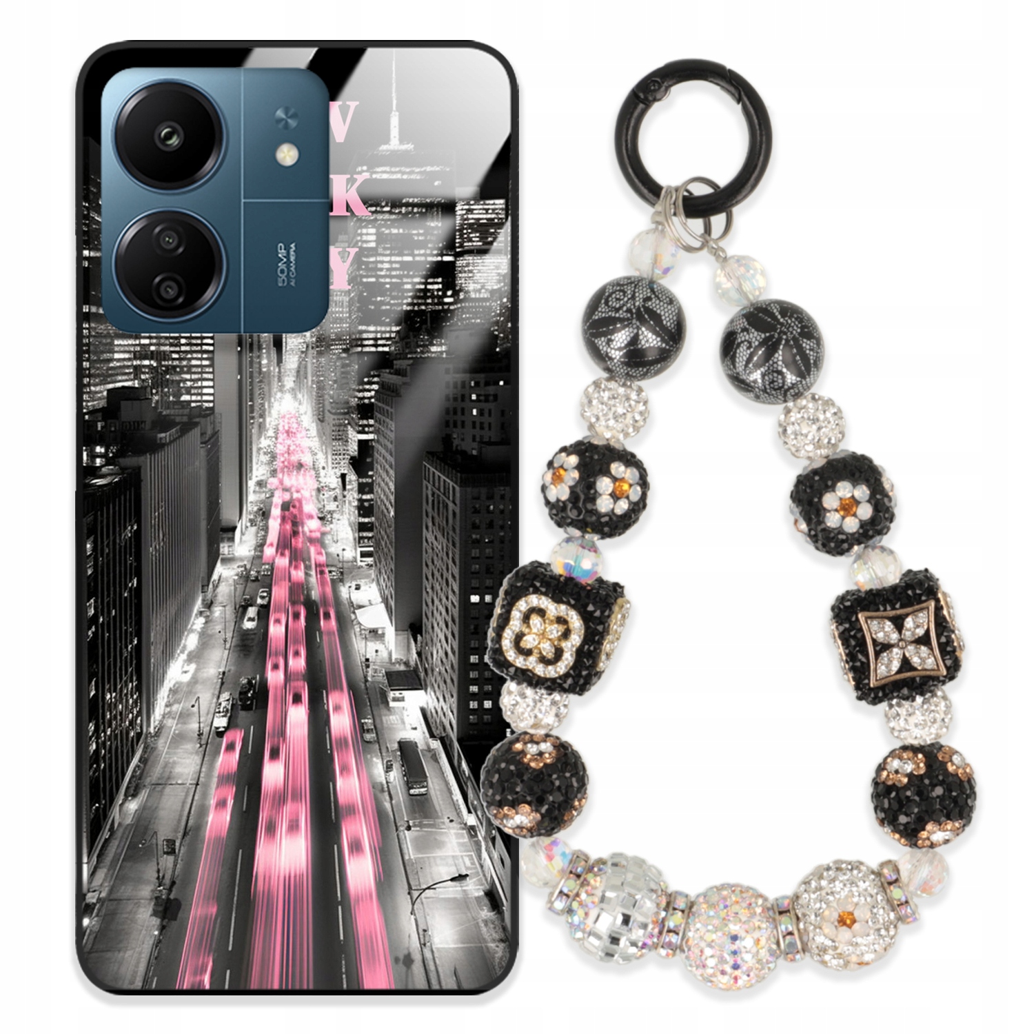 Puzdro Na Xiaomi Redmi 13C Glass Kľúčenka Elegantné Prémiové Vzory