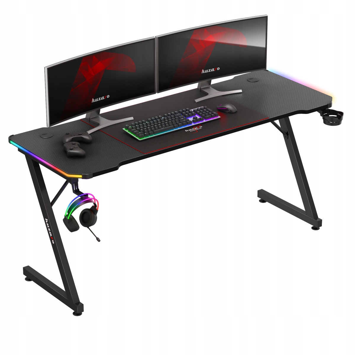 Rgb Led herní stůl s regulací podložka Kancelářský stůl pro hráče Huzaro