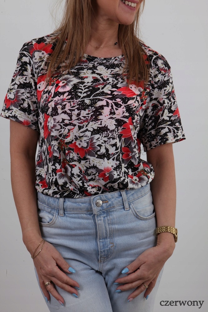 LEKKA BLUZKA ZWIEWNA MAŁE KWIATY KWIATKI KOLORY XL Linia regular