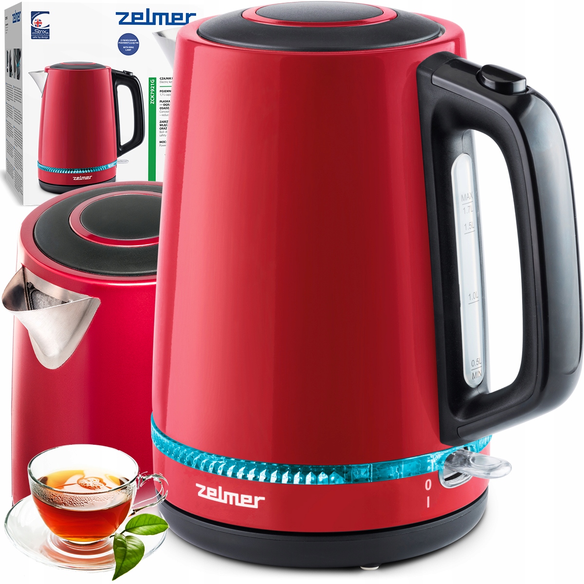 Czajnik Elektryczny Zelmer Stal Nierdzewna 1,7L 2200W Czerwony Filtr Osadów