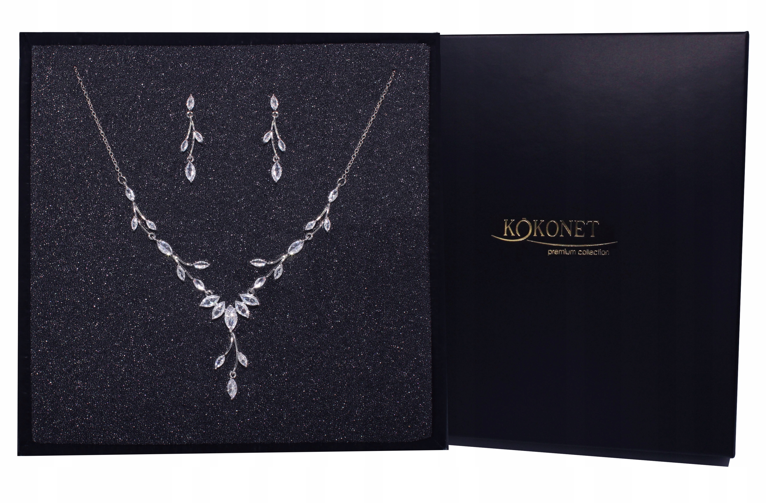 Sada šperků kolia náušnice ozdobné stříbrné lístky Zirkony kvalita