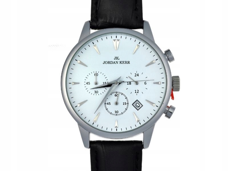 Černé hodinky pro muže s bílým ciferníkem na koženém řemínku s datumovkou