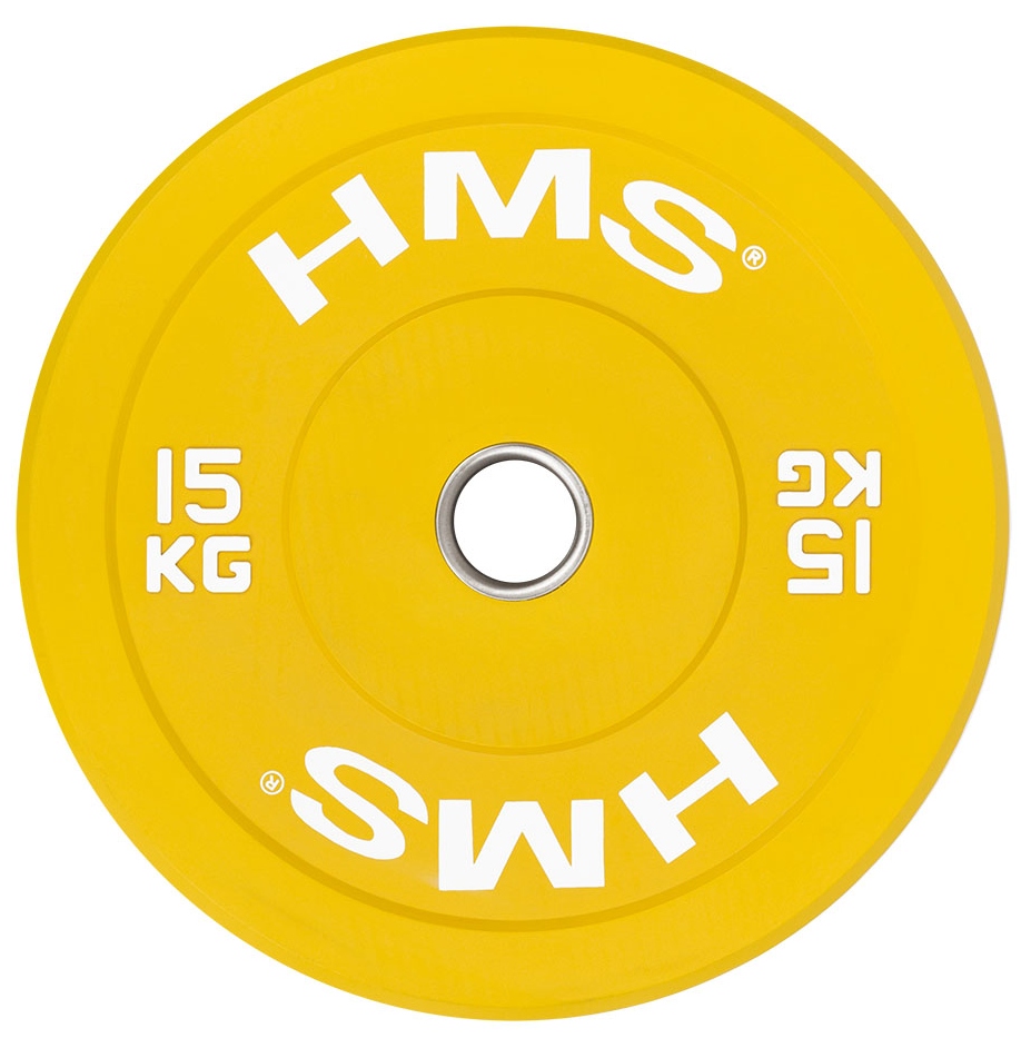 Talerz olimpijski bumper 15kg obciążenie gumowane na sztangę żółty Hms