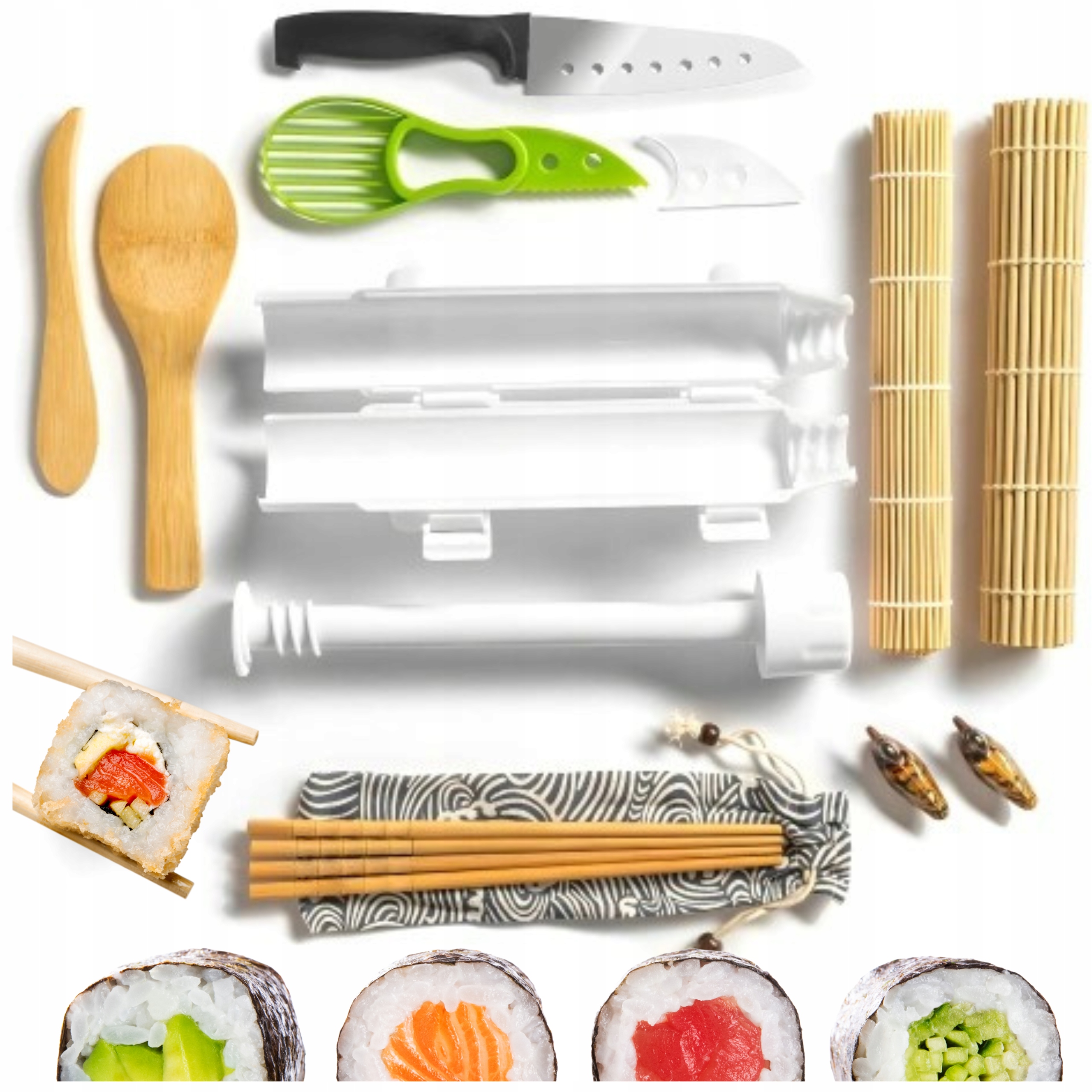 НАБОР ДЛЯ ПРИГОТОВЛЕНИЯ СУШИ, РУЛОН БАЗУКИ, КОВРИК, БРИТВА, АКСЕССУАРЫ ДЛЯ СУШИ