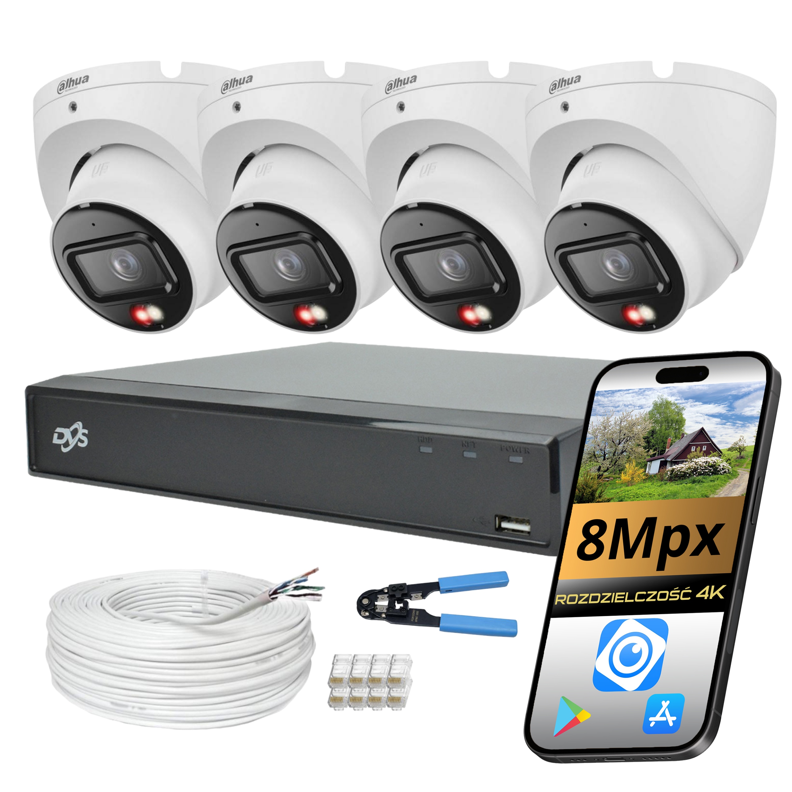 Sada Pro Monitorování 4 Kopulových Kamer Dahua Ip Poe Ultra Hd 8Mpx Ai Funkce