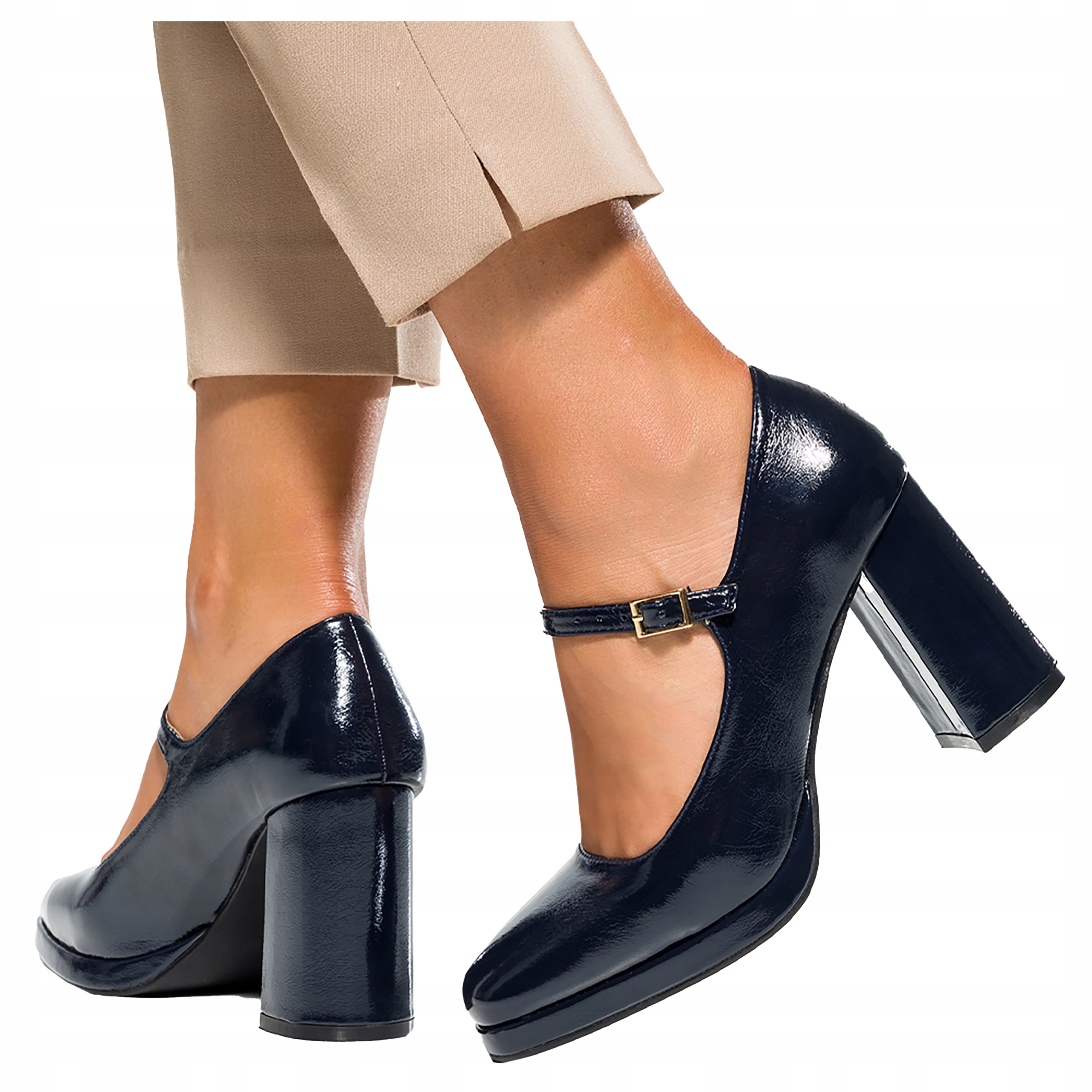 Tmavě modré dámské lodičky s lakovaným Pásek Mary Jane Módní velikost 35