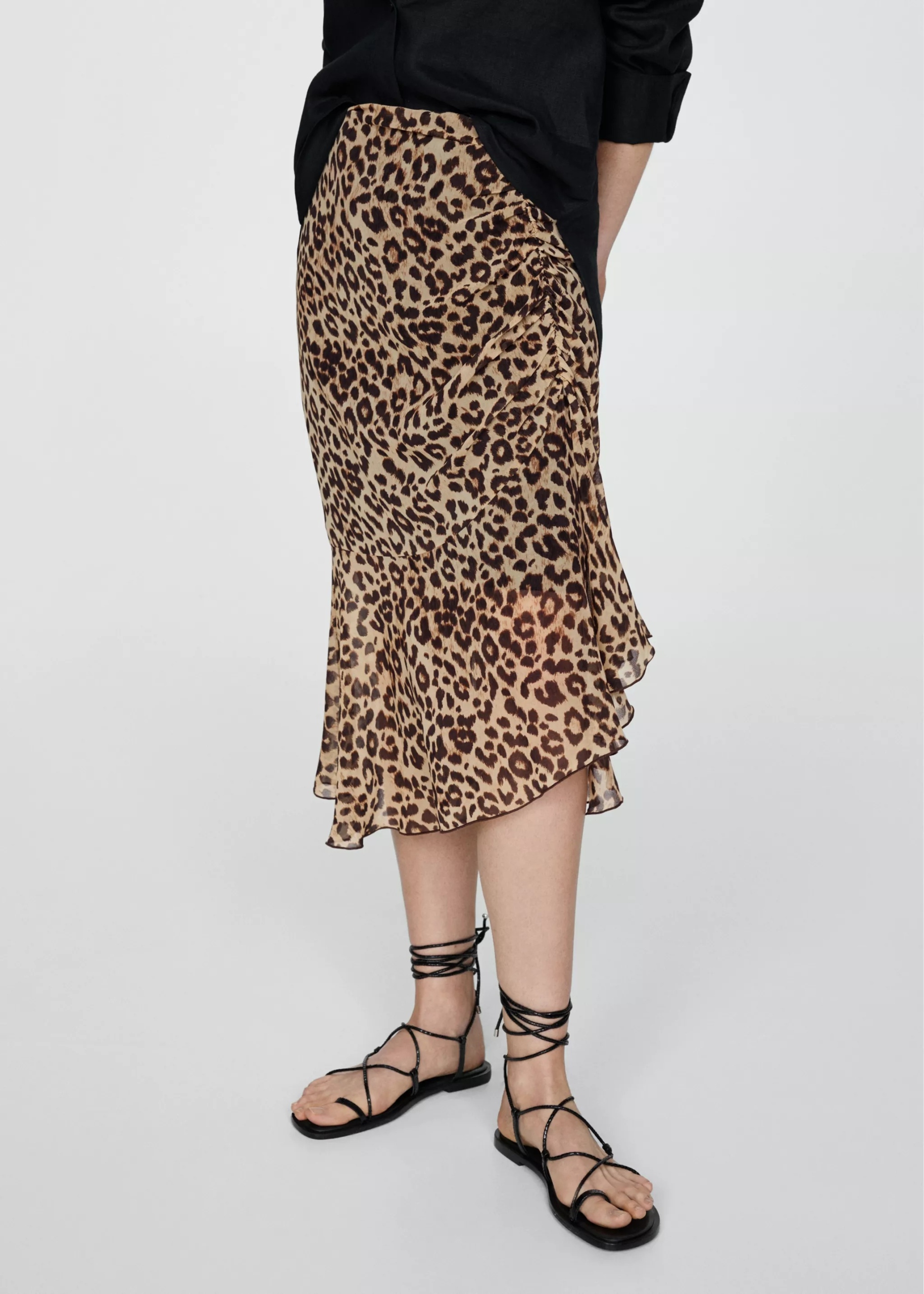 Mango Sukně MIDI S Leopardím Vzorem S Volánem A Mašličkou 40 Fta