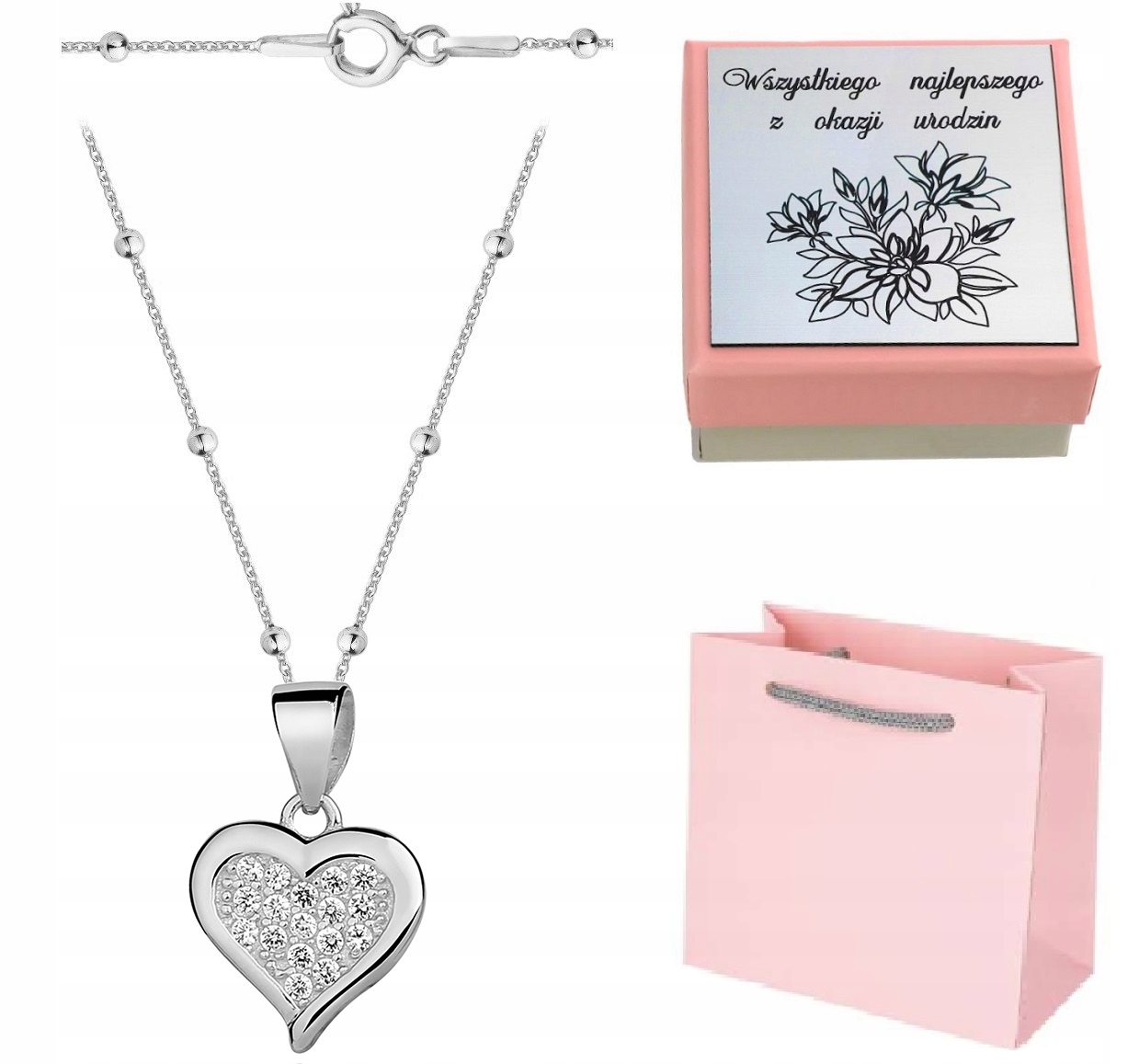 Stříbrný náhrdelník se srdíčkem a zirkony Gravírování