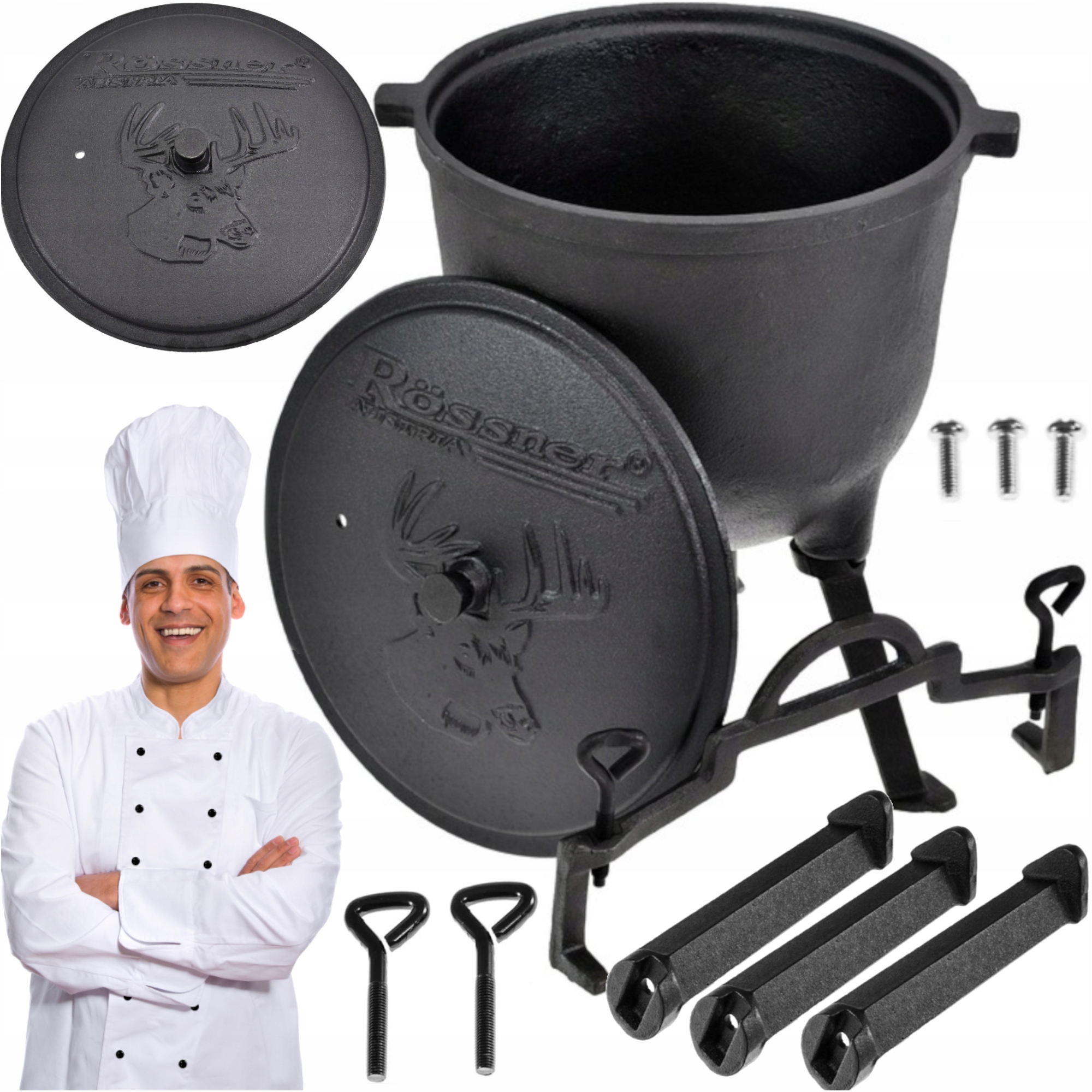 Litinový Hrnec Pro Vaření Na Ohništi, Lovecký Kotlík, Těžký A Pevný