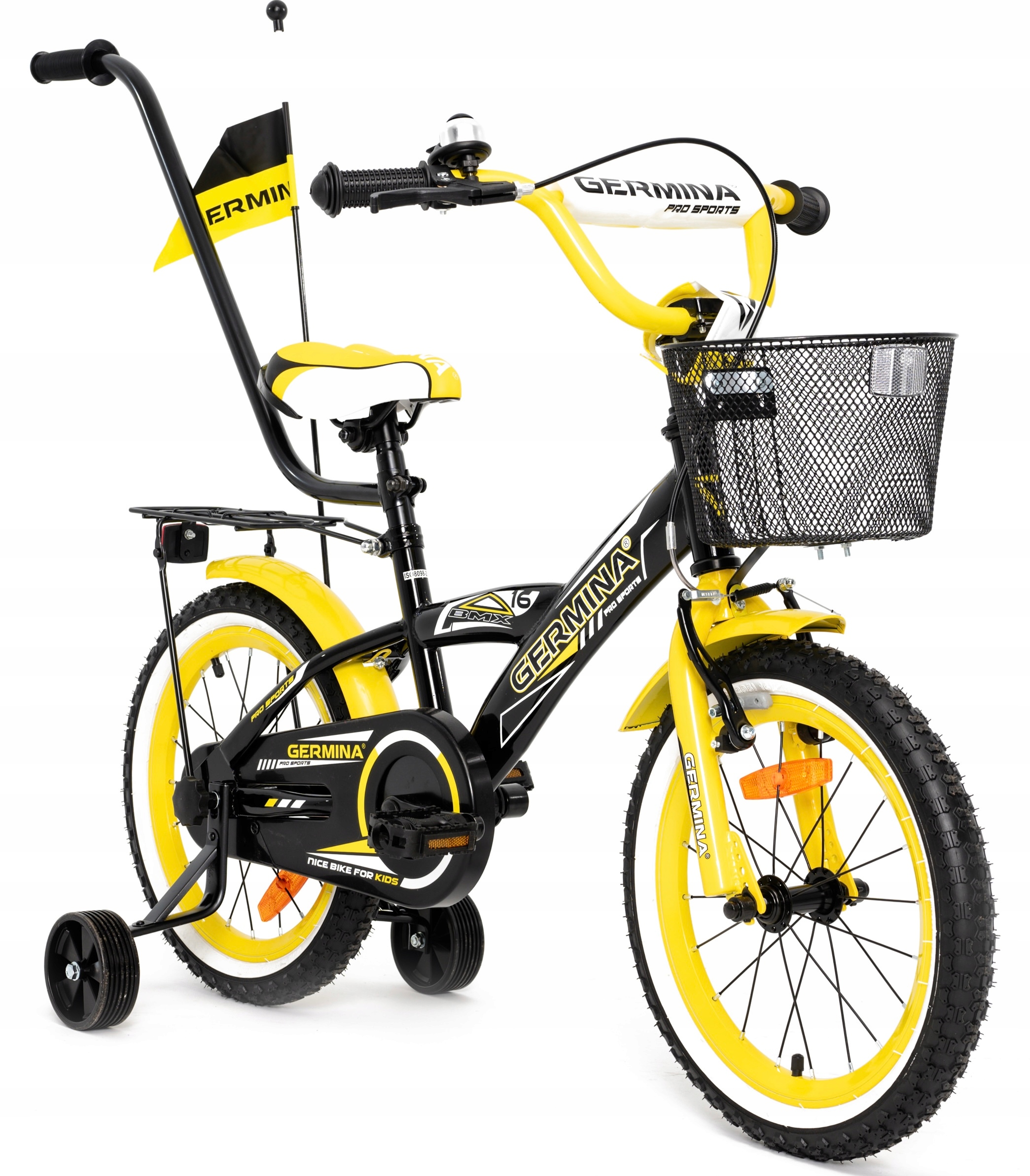 Rower Dziecięcy Dla Chłopca 16'' 4-6lat Czarny Germina kółka boczne Koszyk