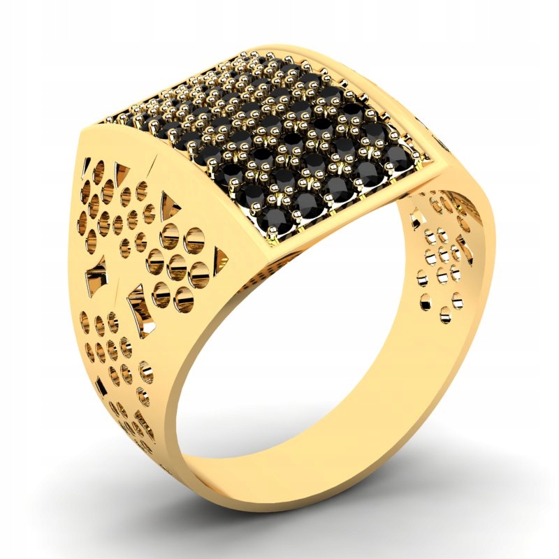 

Pierścionek Złoty Szeroki Z Czarnymi Cyrkoniami